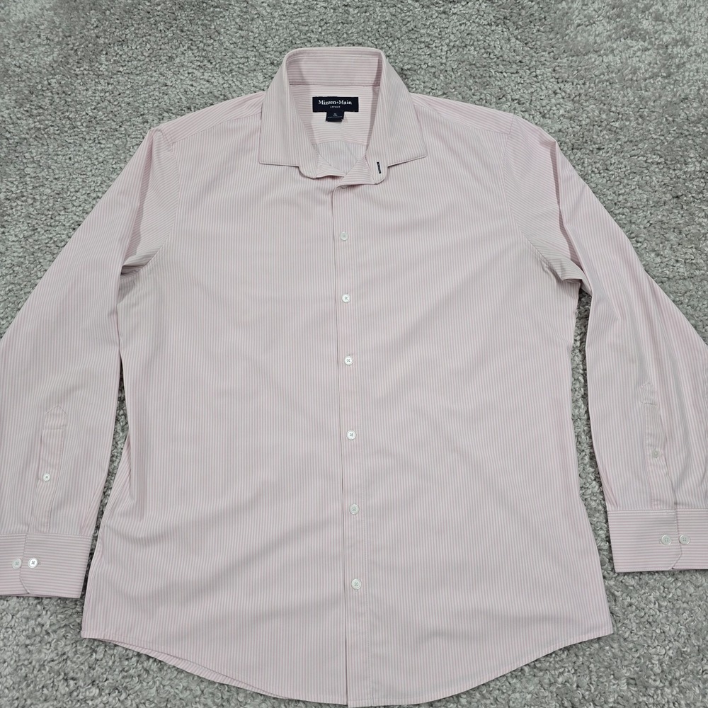 Mizzen+Main Leeward Dress Shirt Mens XL Pink Striped Performance Business Preppy